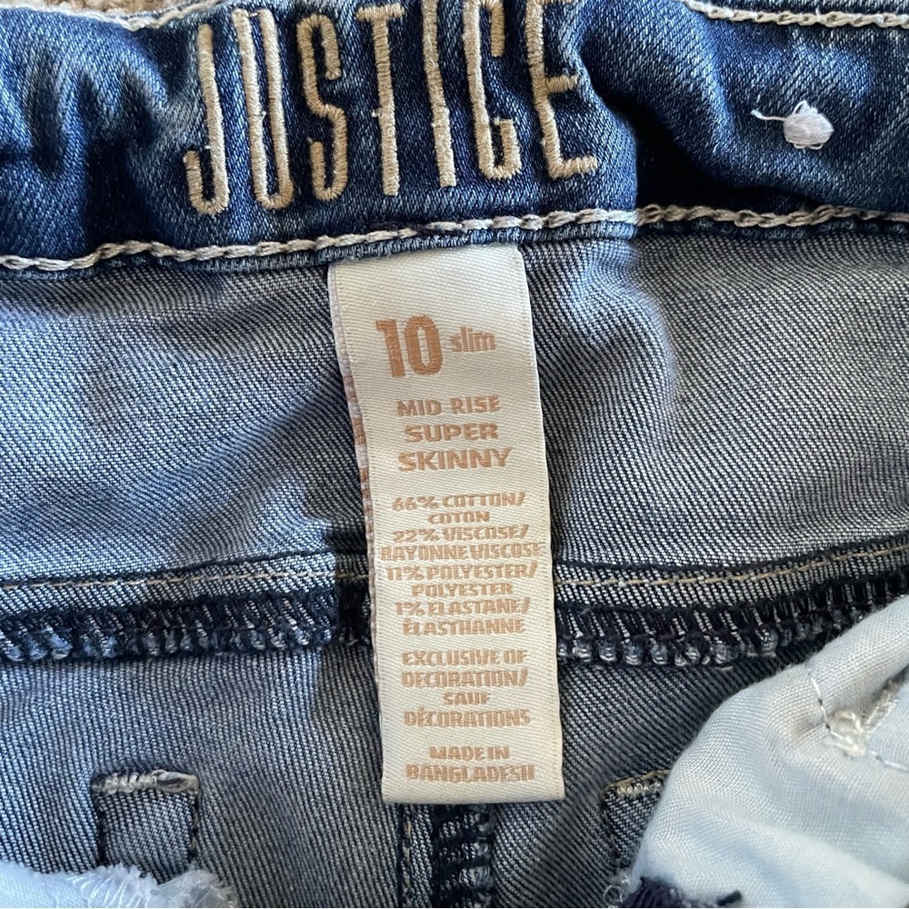 Justice Mid Rise Super Skinny Jeans Girls 10 Slim Blue Medium Wash Denim Stretch - Picture 5 of 13